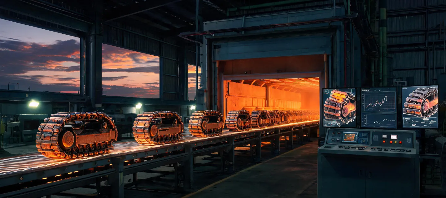 Heat-treat line and predictive wear analytics for excavator track links