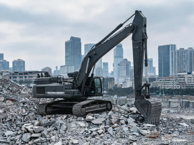 High-reach demolition excavator tracks