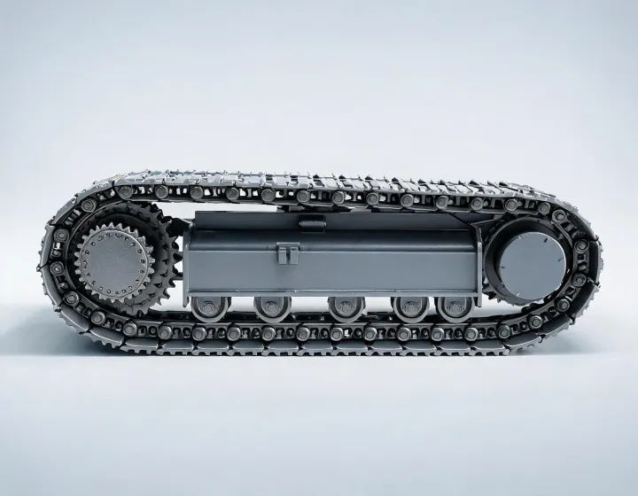 Complete excavator track group with rollers and sprocket